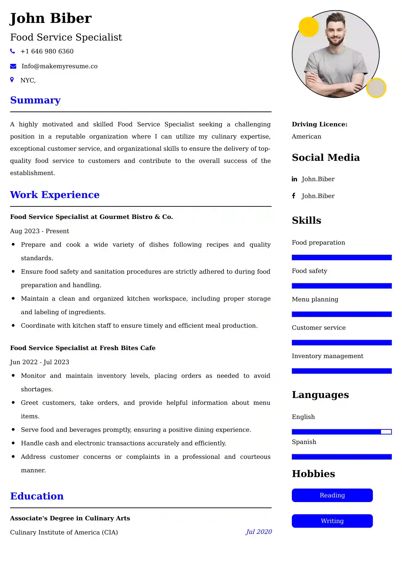 Best Food Service Specialist Resume Examples for UAE