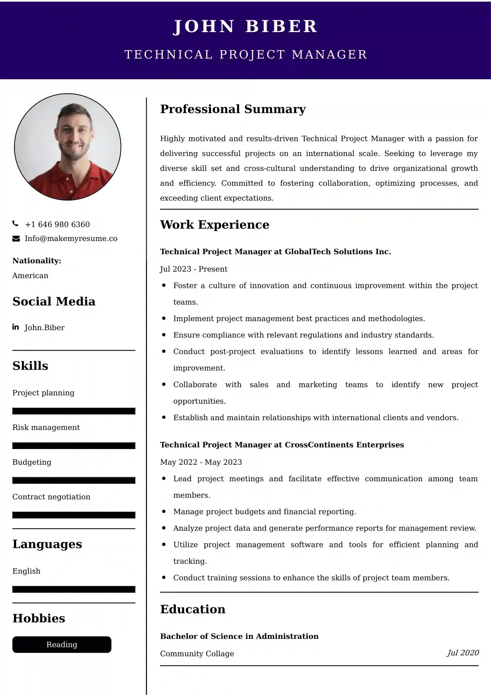 Best Technical Project Manager Resume Examples for UAE