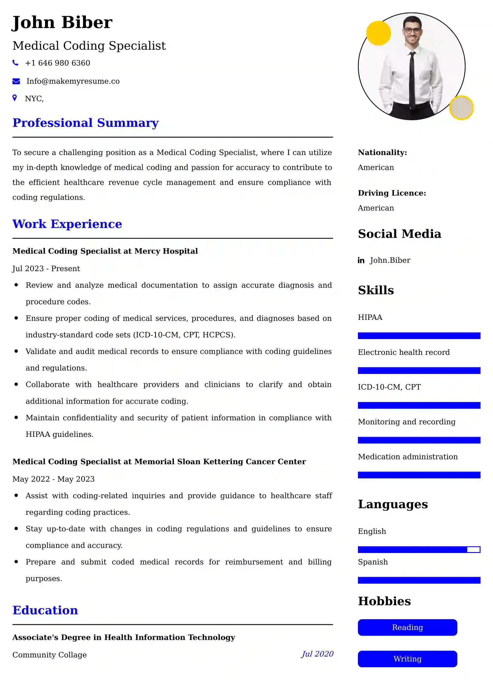 Best Medical Coding Specialist Resume Examples for UAE