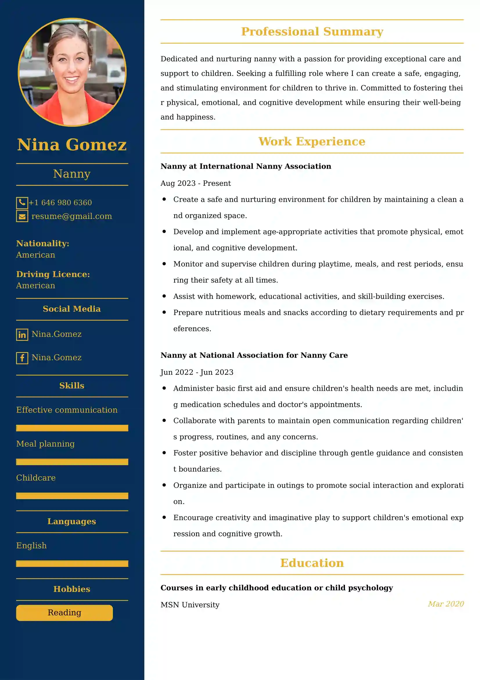 Best Nanny Resume Examples for UAE