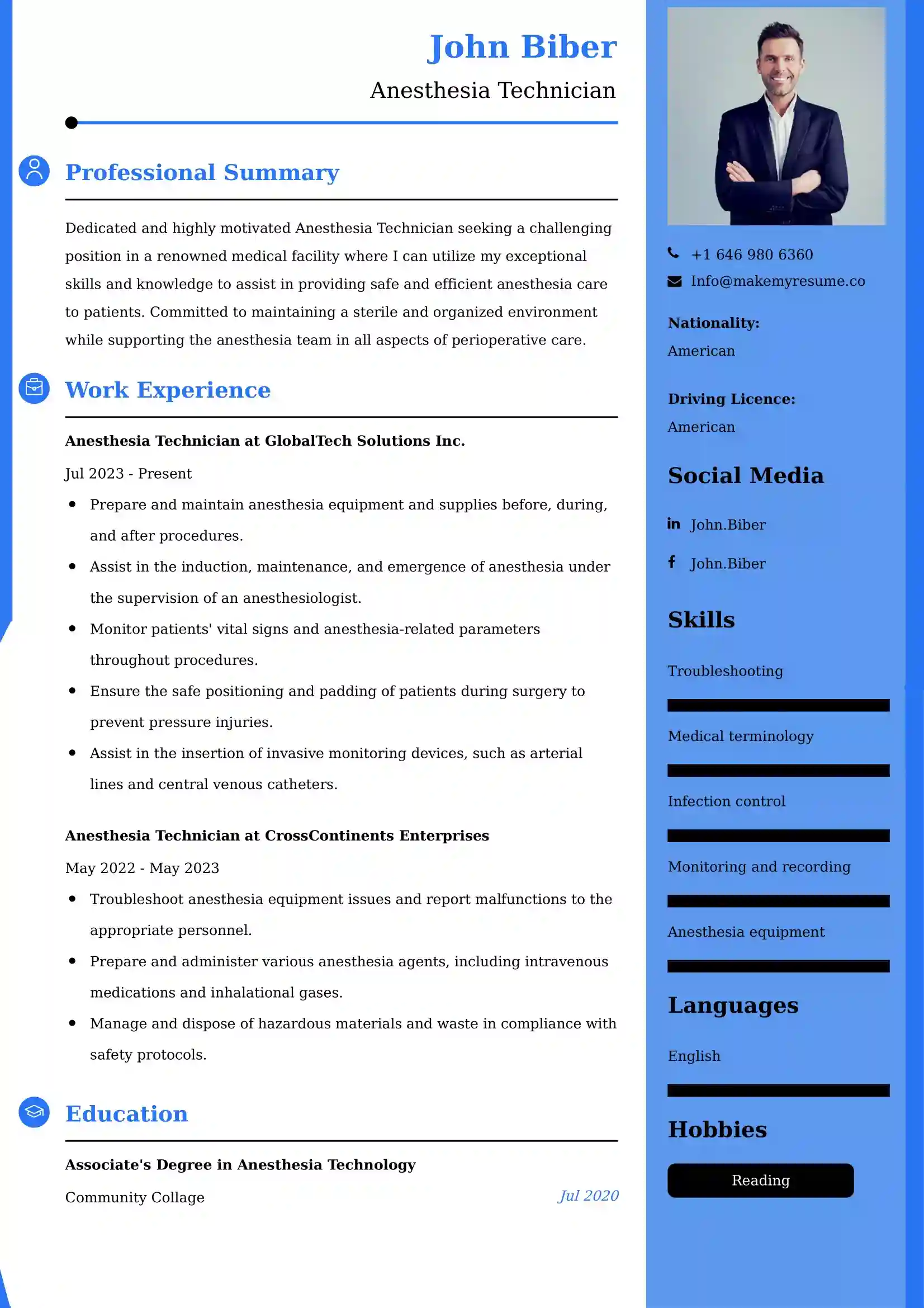 Best Anesthesia Technician Resume Examples for UAE