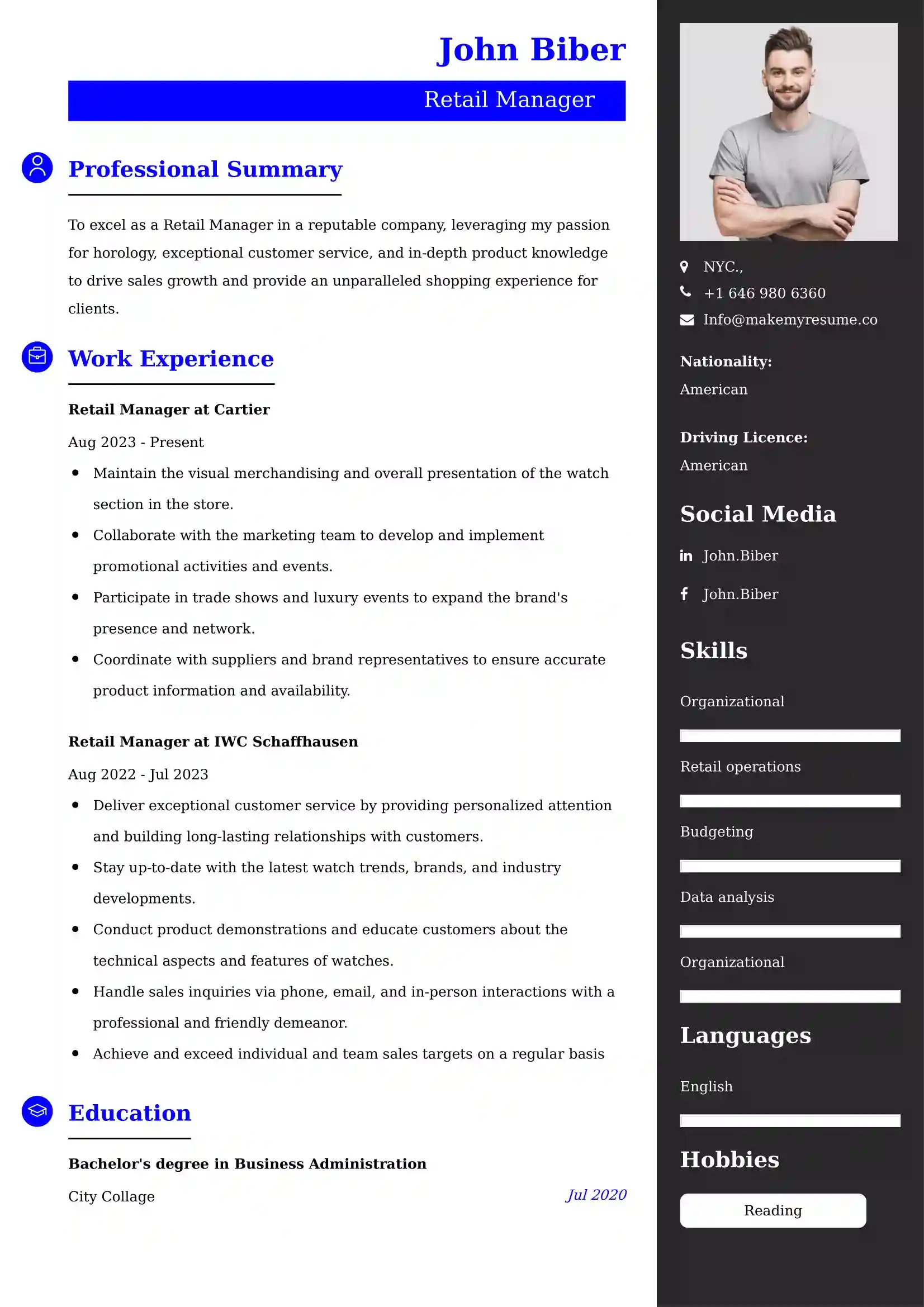 Best Retail Manager Resume Examples for UAE